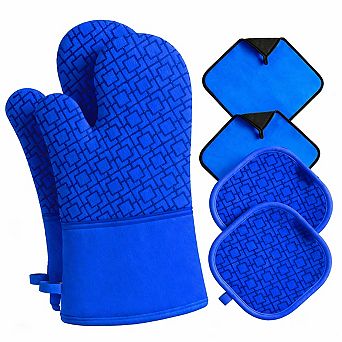 6 pc Kitchen Oven Mitts Pot Holders Set 550°F Heat Resistant Non-Slip Cotton Lining Hanging Loops
