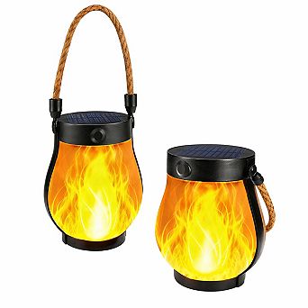 2 Pack Solar Lanterns Outdoor Waterproof Flickering Hanging Decor Dual Charging 2 Modes Porch Yard