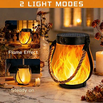 2 Pack Solar Lanterns Outdoor Waterproof Flickering Hanging Decor Dual Charging 2 Modes Porch Yard