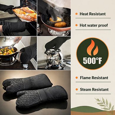 6pcs Oven Mitts Pot Holders Set 500°F Heat Resistant Silicone Non-slip Kitchen Baking Cooking