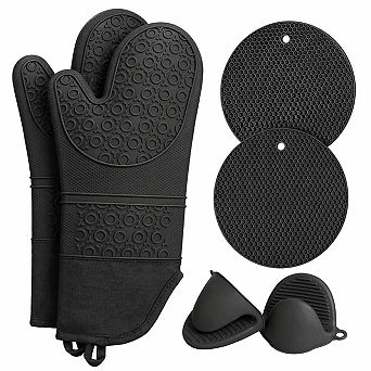 6 pc Oven Mitts Pot Holders Set 500°F Heat Resistant Silicone Non-slip Kitchen Baking Cooking