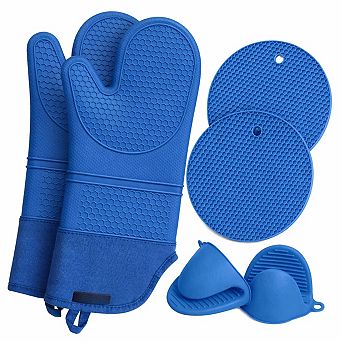 6 pc Oven Mitts Pot Holders Set 500°F Heat Resistant Silicone Non-slip Kitchen Baking Cooking