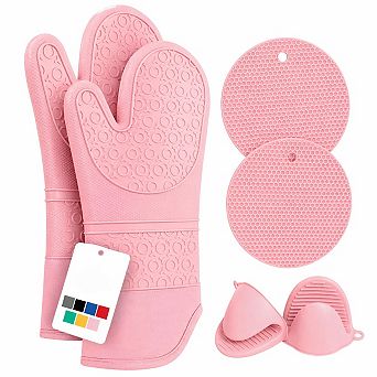 6 pc Oven Mitts Pot Holders Set 500°F Heat Resistant Silicone Non-slip Kitchen Baking Cooking