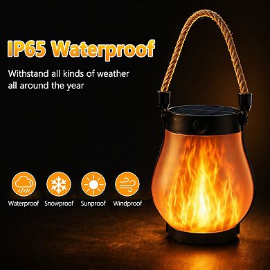 4 Pack Solar Lanterns Outdoor Waterproof Dancing Flame 2 Modes Dual Charging Rope Handle Camp Garden