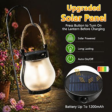 4 Pack Solar Lanterns Outdoor Waterproof Dancing Flame 2 Modes Dual Charging Rope Handle Camp Garden