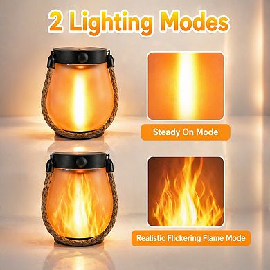 4 Pack Solar Lanterns Outdoor Waterproof Dancing Flame 2 Modes Dual Charging Rope Handle Camp Garden