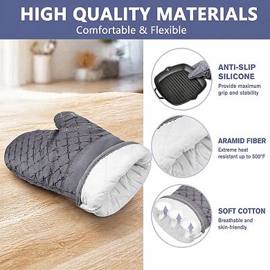6 Pcs Oven Mitts Pot Holders 500℉ Heat Resistant Silicone Non-slip Cotton Lining Kitchen Towels