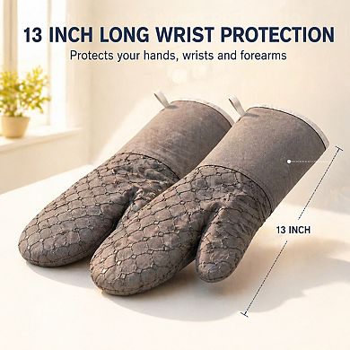 6 Pcs Oven Mitts Pot Holders 500℉ Heat Resistant Silicone Non-slip Cotton Lining Kitchen Towels