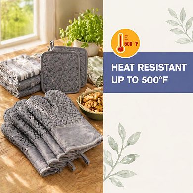 6 Pcs Oven Mitts Pot Holders 500℉ Heat Resistant Silicone Non-slip Cotton Lining Kitchen Towels