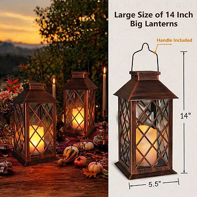2 Pack 14" Solar Lantern Outdoor Waterproof LED Flickering Candle Garden Hanging Table Christmas