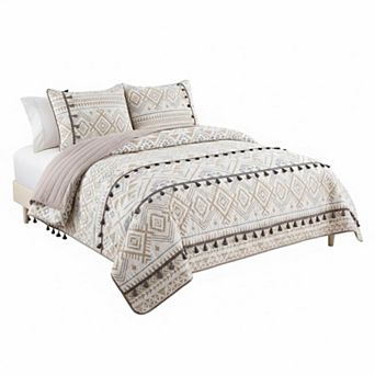 Boho Reversible Floral Stripe Quilt Set Soft Lightweight All Season Bedspread with Pillow Shams