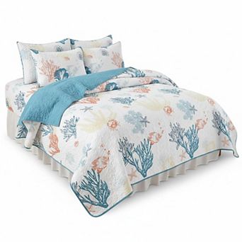 Boho Reversible Floral Stripe Quilt Set Soft Lightweight All Season Bedspread with Pillow Shams