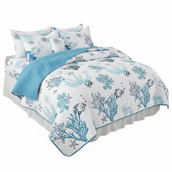 Boho Reversible Floral Stripe Quilt Set Soft Lightweight All Season Bedspread with Pillow Shams