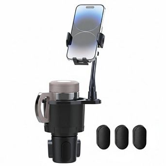 Car Cup Holder Expander 2 in 1 Phone Mount Adjustable 360° Rotation Gooseneck Fits Drinking Bottle