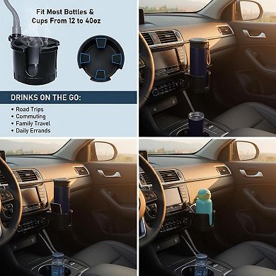Car Cup Holder Expander 2 In 1 Phone Mount Adjustable 360° Rotation Gooseneck Fits Drinking Bottle