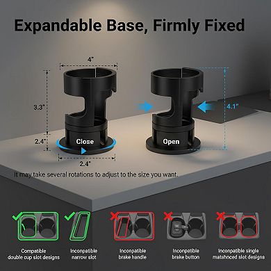 Car Cup Holder Expander 2 In 1 Phone Mount Adjustable 360° Rotation Gooseneck Fits Drinking Bottle