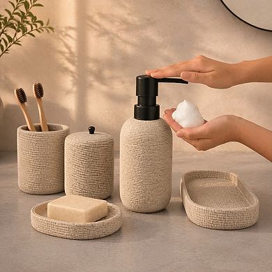 5pcs Bathroom Accessory Set Modern Resin Lotion Dispenser Toothbrush Holder Soap Dish Tray Qtip