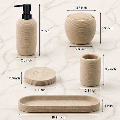 5pcs Bathroom Accessory Set Modern Resin Lotion Dispenser Toothbrush Holder Soap Dish Tray Qtip