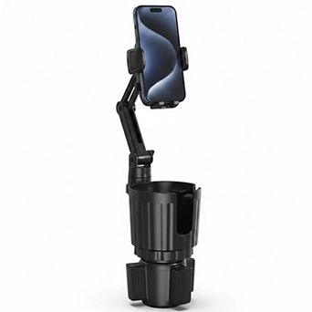 2 in 1 Car Cup Holder Expander with Phone Mount Adjustable Long Arm 360°Rotation