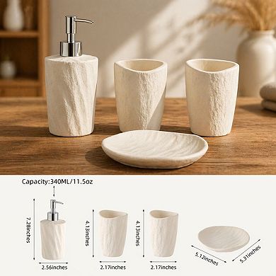 4 Piece Sea Theme Bathroom Accessory Set Soap Dispenser Toothbrush Holder Tumbler Dish Resin