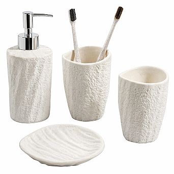 4 pc Sea Theme Bathroom Accessory Set Soap Dispenser Toothbrush Holder Tumbler Dish Resin