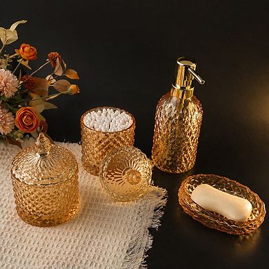 5pcs Glass Bathroom Accessory Set Vintage Counter Sink Soap Dispenser Tumbler Qtip Holders