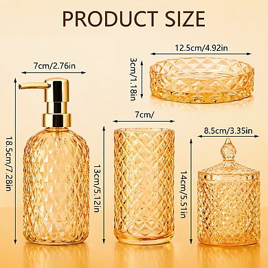 5pcs Glass Bathroom Accessory Set Vintage Counter Sink Soap Dispenser Tumbler Qtip Holders