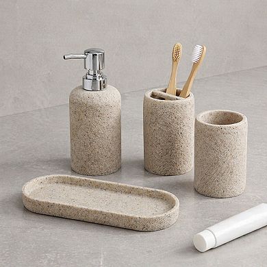 Resin Bathroom Accessory Set 4-Piece Soap Dispenser Toothbrush Holder Tray Modern Decor