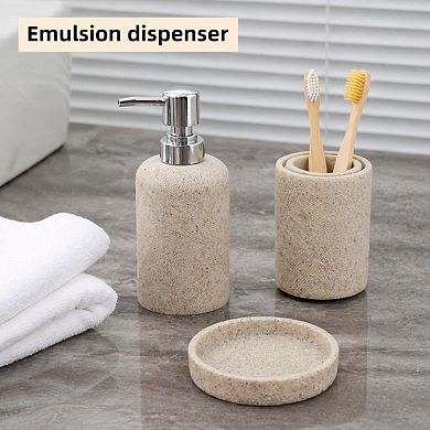 Resin Bathroom Accessory Set 4-Piece Soap Dispenser Toothbrush Holder Tray Modern Decor