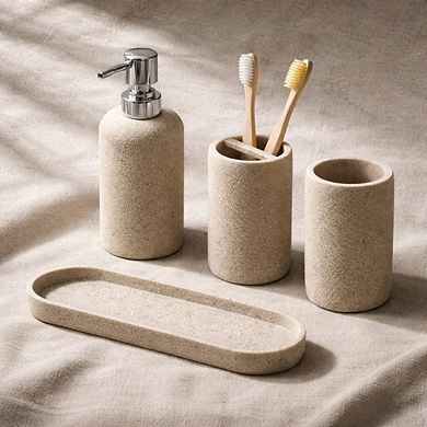Resin Bathroom Accessory Set 4-Piece Soap Dispenser Toothbrush Holder Tray Modern Decor