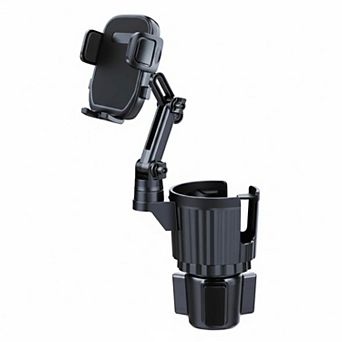 2 in 1 Car Cup Holder Phone Mount 360 Rotation 10-40oz Bottles 4-6 Inch Phones