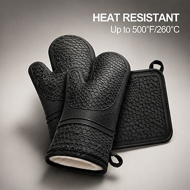 3pcs Silicone Heat Resistant 500°F Non-Slip Kitchen Gloves & Hot Pads