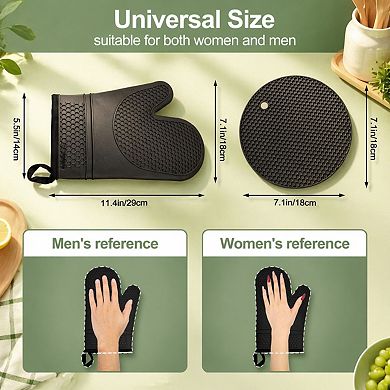 3pcs Silicone Heat Resistant 500°F Non-Slip Kitchen Gloves & Hot Pads