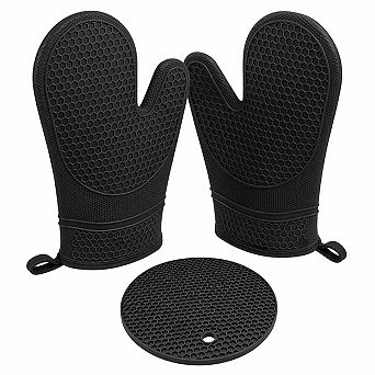 3 pc Silicone Heat Resistant 500°F Non-Slip Kitchen Gloves & Hot Pads