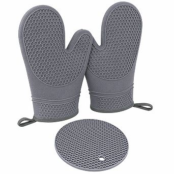 3 pc Silicone Heat Resistant 500°F Non-Slip Kitchen Gloves & Hot Pads