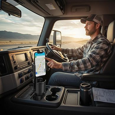 2-in-1 Car Cup Holder Phone Mount Anti-Shake Adjustable Aluminium Alloy Universal Fit