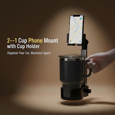 2-in-1 Car Cup Holder Phone Mount Anti-Shake Adjustable Aluminium Alloy Universal Fit