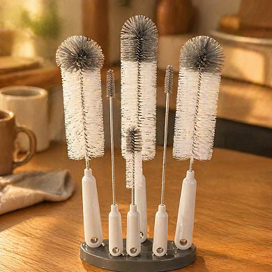 5 Pack Bottle Brush Cleaning Set with Storage Holder for Bottles Tumblers Straws Pipes Lids