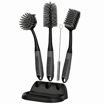 5 pc Kitchen Dish Brush Set with Holder, Non-Slip Handle for Dishes, Bottles, Pots, Sinks