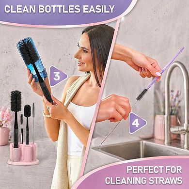 5-Piece Kitchen Dish Brush Set with Holder, Non-Slip Handle for Dishes, Bottles, Pots, Sinks