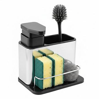 Stainless Steel 3-in-1 Dish Soap Dispenser Sponge Holder Kitchen Organizer Rustproof Drainage