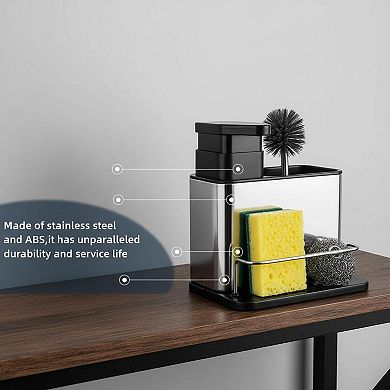 Stainless Steel 3-in-1 Dish Soap Dispenser Sponge Holder Kitchen Organizer Rustproof Drainage