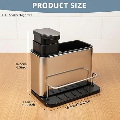 Stainless Steel 3-in-1 Dish Soap Dispenser Sponge Holder Kitchen Organizer Rustproof Drainage