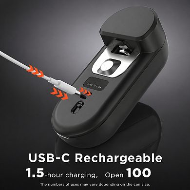 Turbo Rechargeable Can Opener Auto Stop Smooth Edge Wall Mountable USB Charging Hands Free