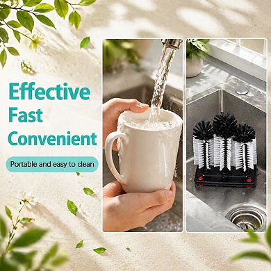 2 Pack Water Bottle Cleaning Brush 3 Detachable Heads Suction Base Glass Cup Cleaner Kitchen Tool