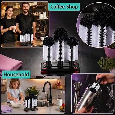 2 Pack Water Bottle Cleaning Brush 3 Detachable Heads Suction Base Glass Cup Cleaner Kitchen Tool