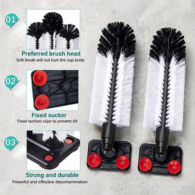 2 Pack Water Bottle Cleaning Brush 3 Detachable Heads Suction Base Glass Cup Cleaner Kitchen Tool
