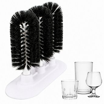 3 Brush Glass Washer Triple Rinser Cup Suction Base Bristle Cleaner