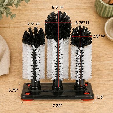 3 Brush Glass Washer Triple Rinser Cup Suction Base Bristle Cleaner
