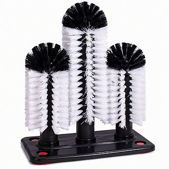 3 Head Water Bottle Cleaning Brush with Suction Base Detachable for Glass Cup Bar Kitchen